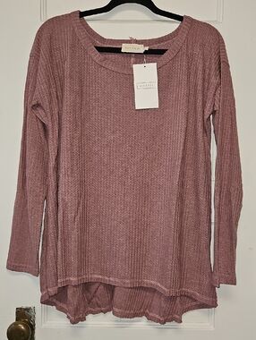 Cottagecore Ninexis Long Sleeve Ribbed Top in Mauve L-3X